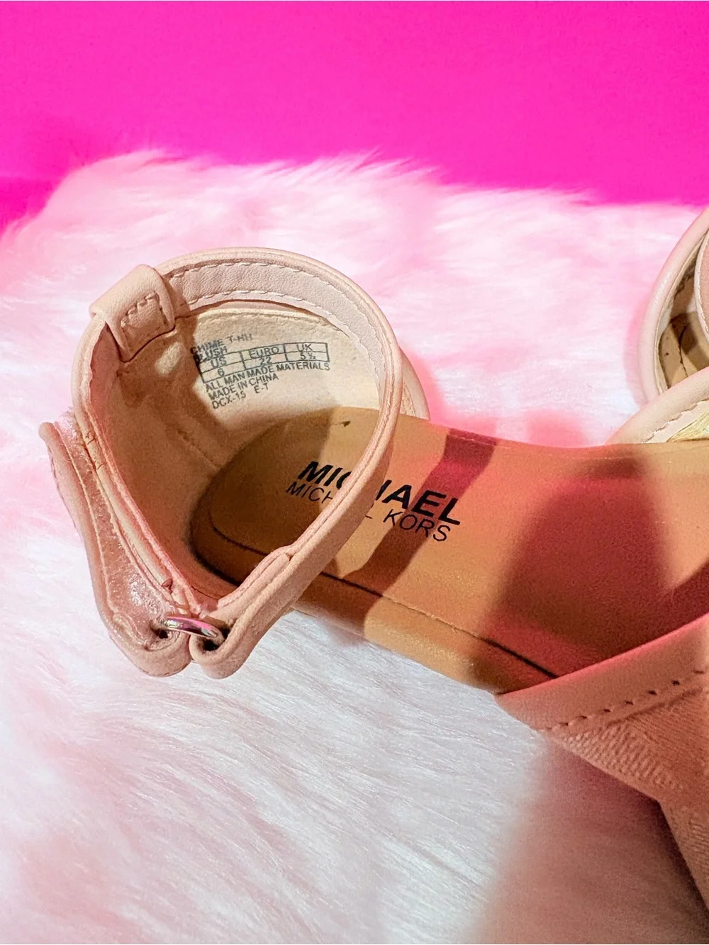 Michael Kors Girls' Blush Pink MK Logo Ankle-Strap Flats